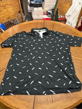 AndersonOrd Black Short-Sleeve Polo with White Surfboard Print